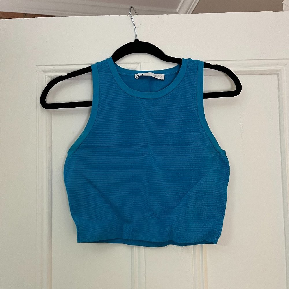Zara ribbed blue tank